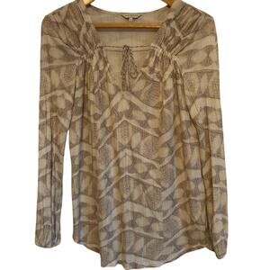 Lucky Brand tan and cream bohemian top lightweight tasseled. Size Small.